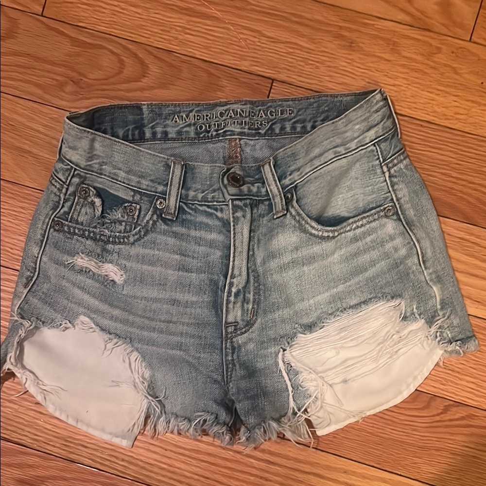 American Eagle Outfitters Blue Jean Shorts Distressed High-Waisted